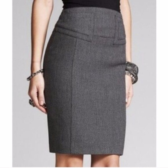 EXPRESS Women's High Waisted Grey Tailored Pencil Houndstooth Skirt S IZE 6 - Picture 2 of 7